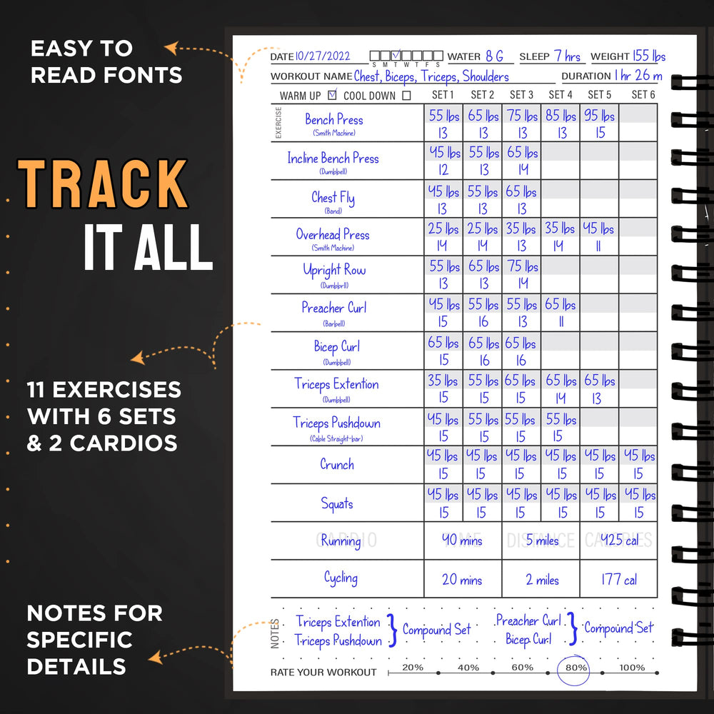 Nextnoid A5-size journal pages designed for easy jotting during workouts.