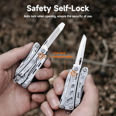 NexTool F12 pocket clip provides hands-free access on keys or bags.