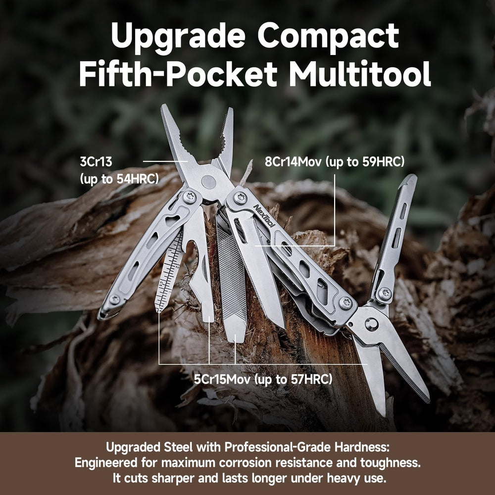 NexTool F12 serrated scissors demonstrate firm cutting for rugged tasks.