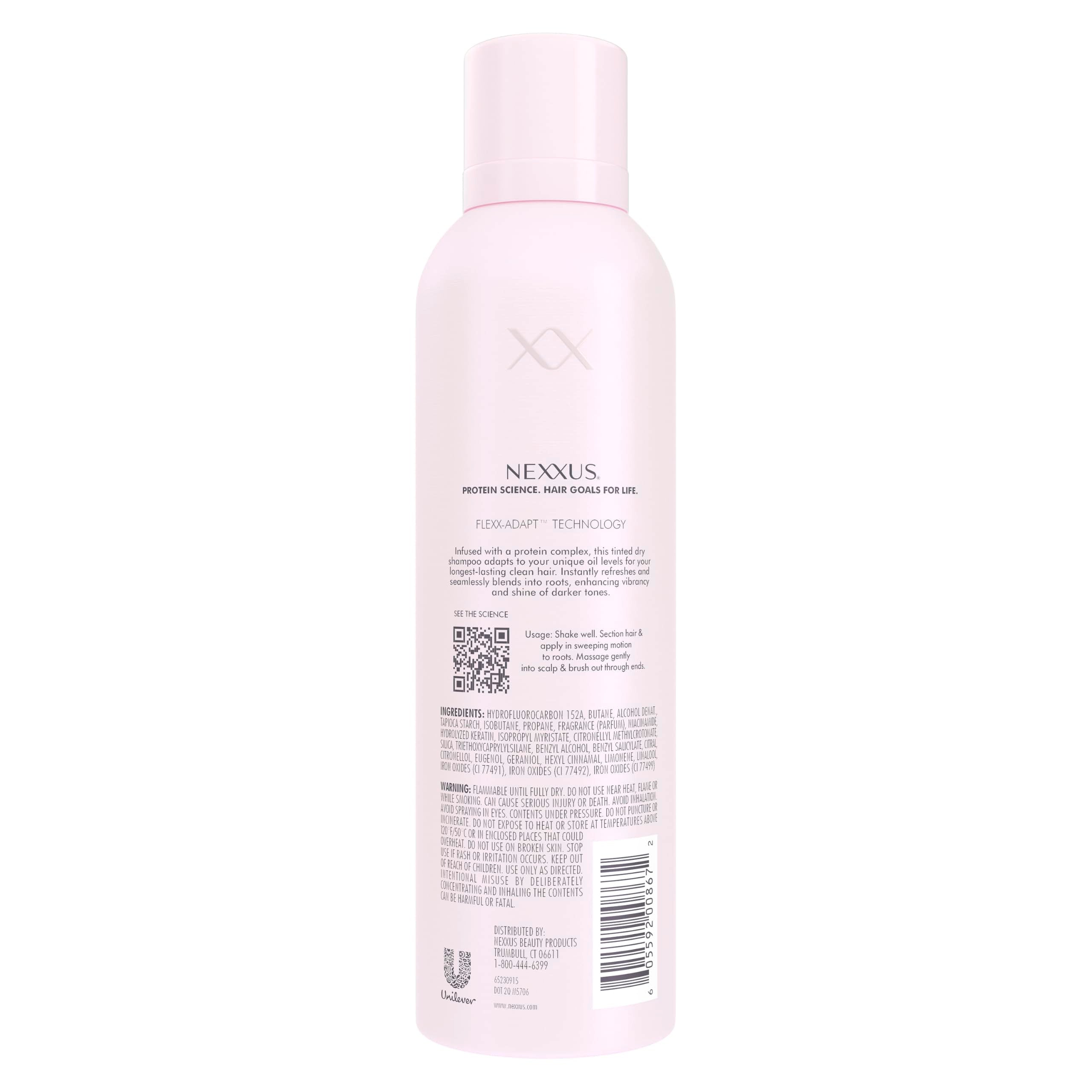 Nexxus Brunette Dry Shampoo pump dispense visible for fast, oil-absorbing refresh
