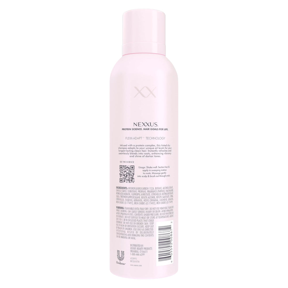 Nexxus Brunette Dry Shampoo pump dispense visible for fast, oil-absorbing refresh