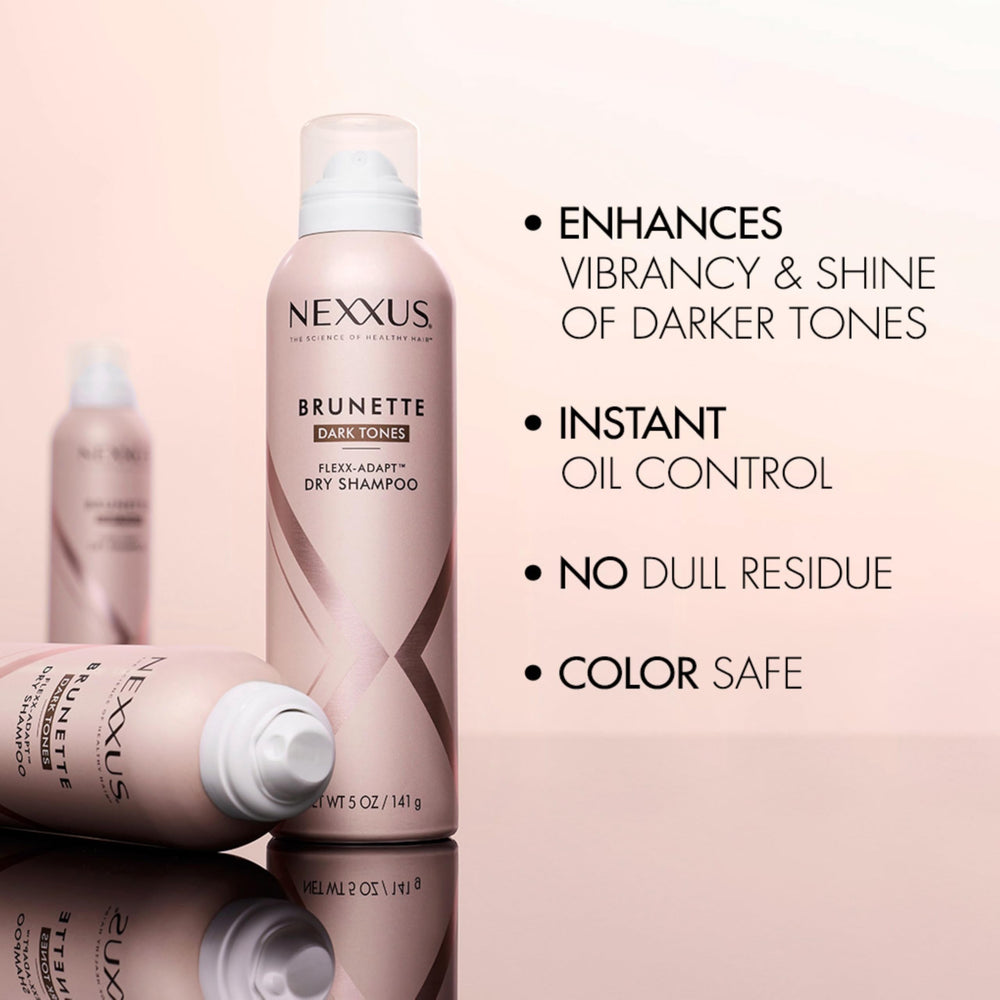 Nexxus Brunette Dry Shampoo texture close-up shows powder-free formula