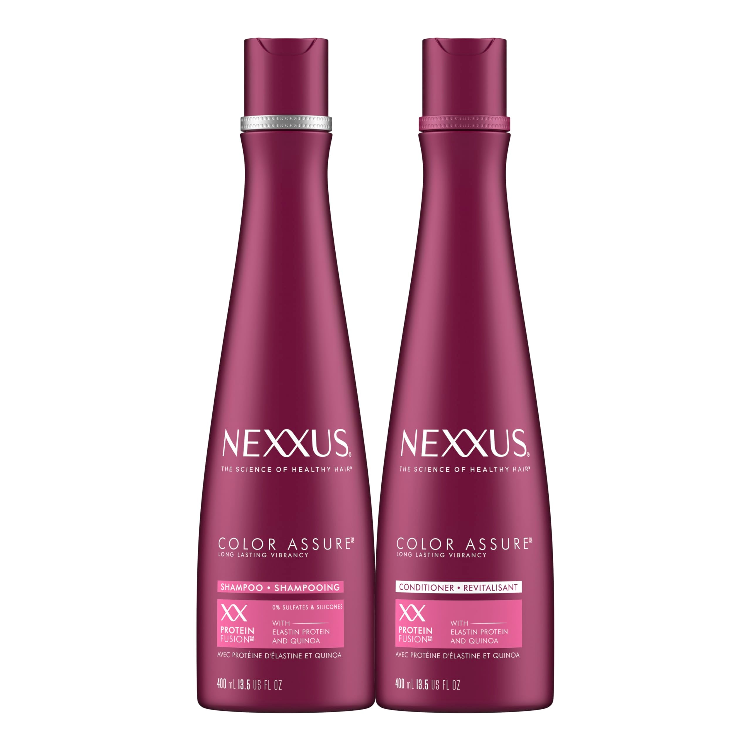 Nexxus Color Assure shampoo bottle highlighting color protection for vibrant color.
