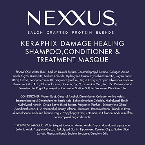 Nexxus Keraphix application scene showing hair care steps.