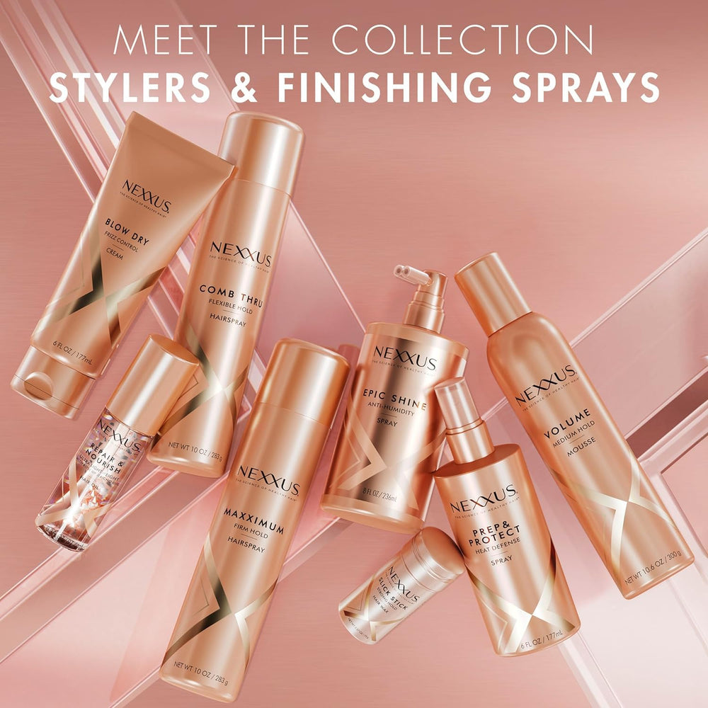 Nexxus Travel Mousse application scene with hands styling for smooth results
