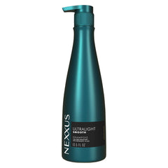Nexxus Ultralight Smooth Shampoo bottle front showing the sleek design and frizz-deflecting claim.