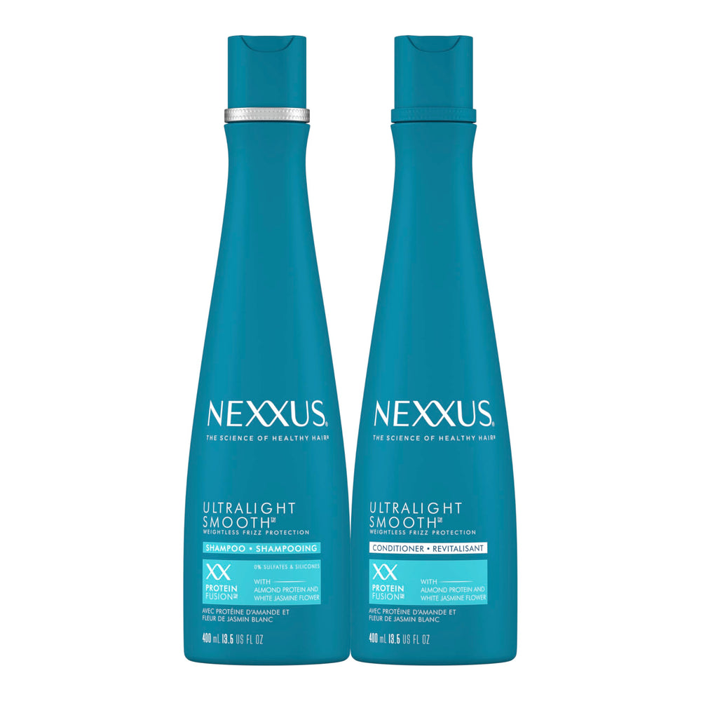 Nexxus Ultralight Smooth Shampoo bottle showing weightless frizz control