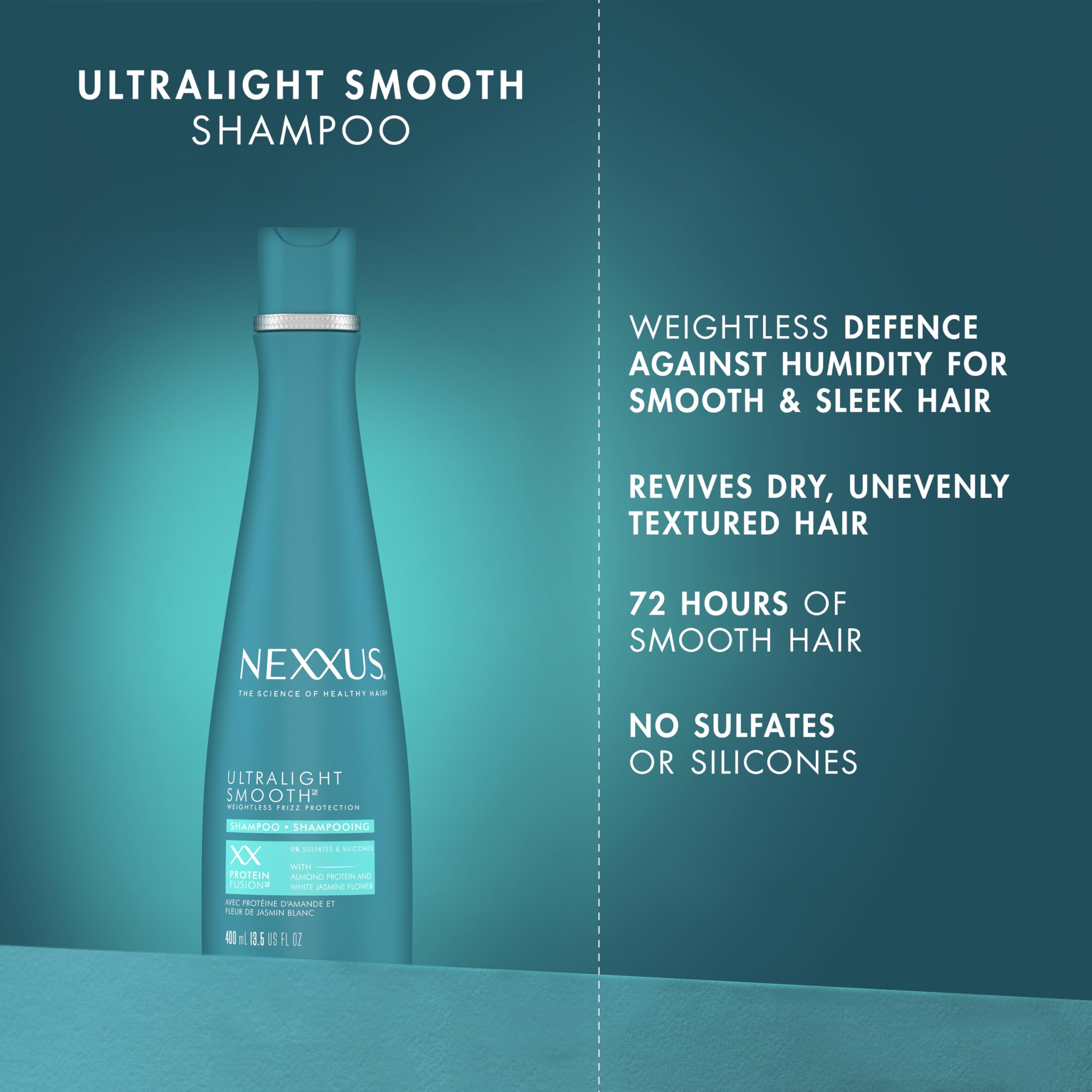 Nexxus Ultralight Smooth applied to wet hair for lightweight hydration.