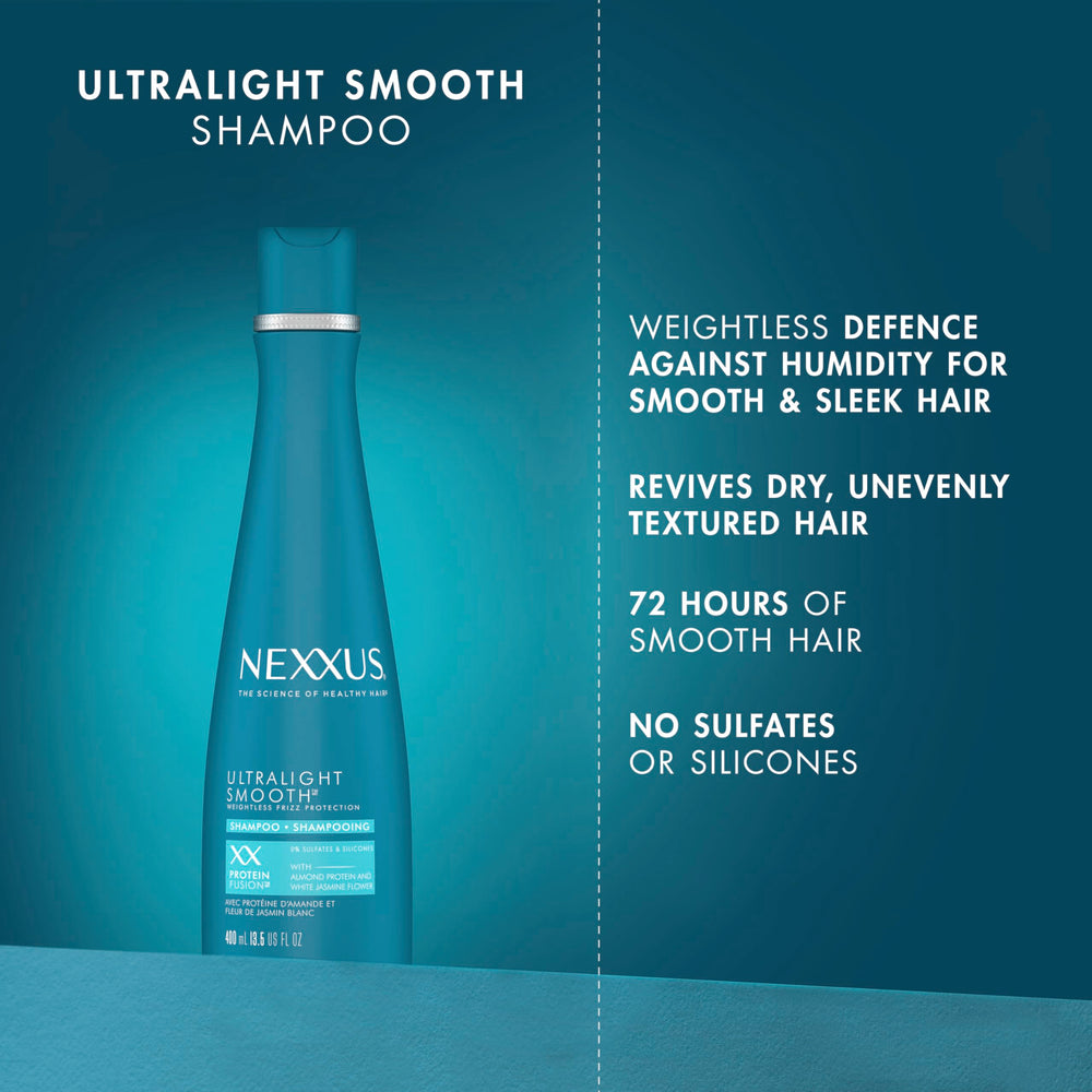 Nexxus Ultralight Smooth applied to wet hair for lightweight hydration.