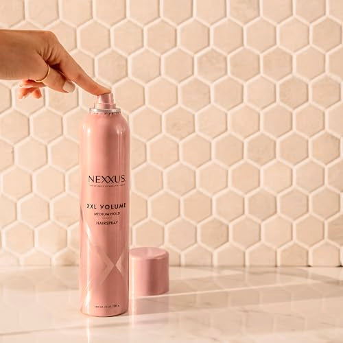 Lifestyle shot showing quick styling with Nexxus XXL Finish application.