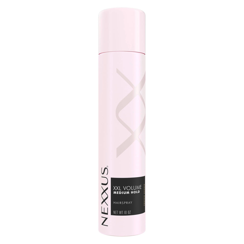 Nexxus XXL Finish bottle on shelf showing volume and shine without stiffness.