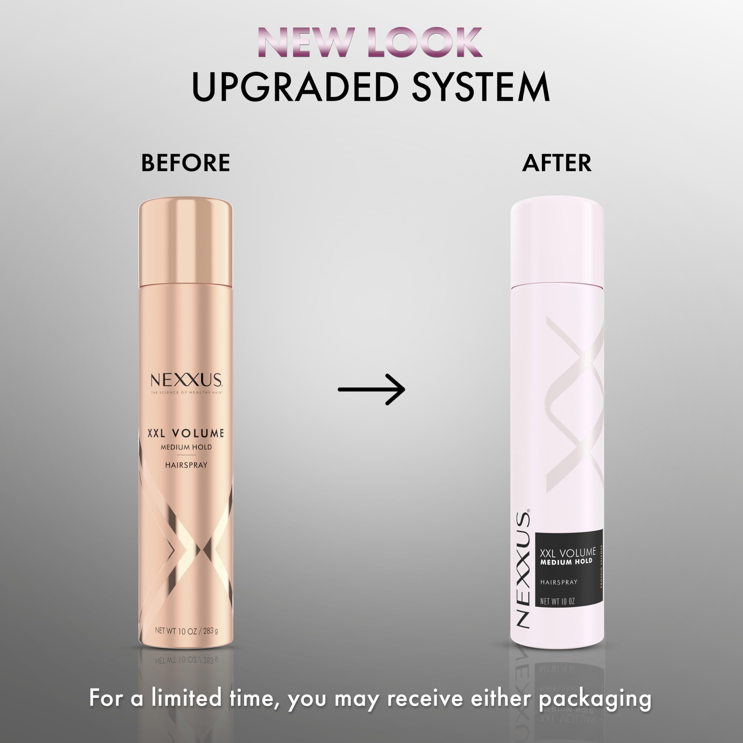 Nexxus XXL Finish mist on hair delivering a smooth, touchable hold.