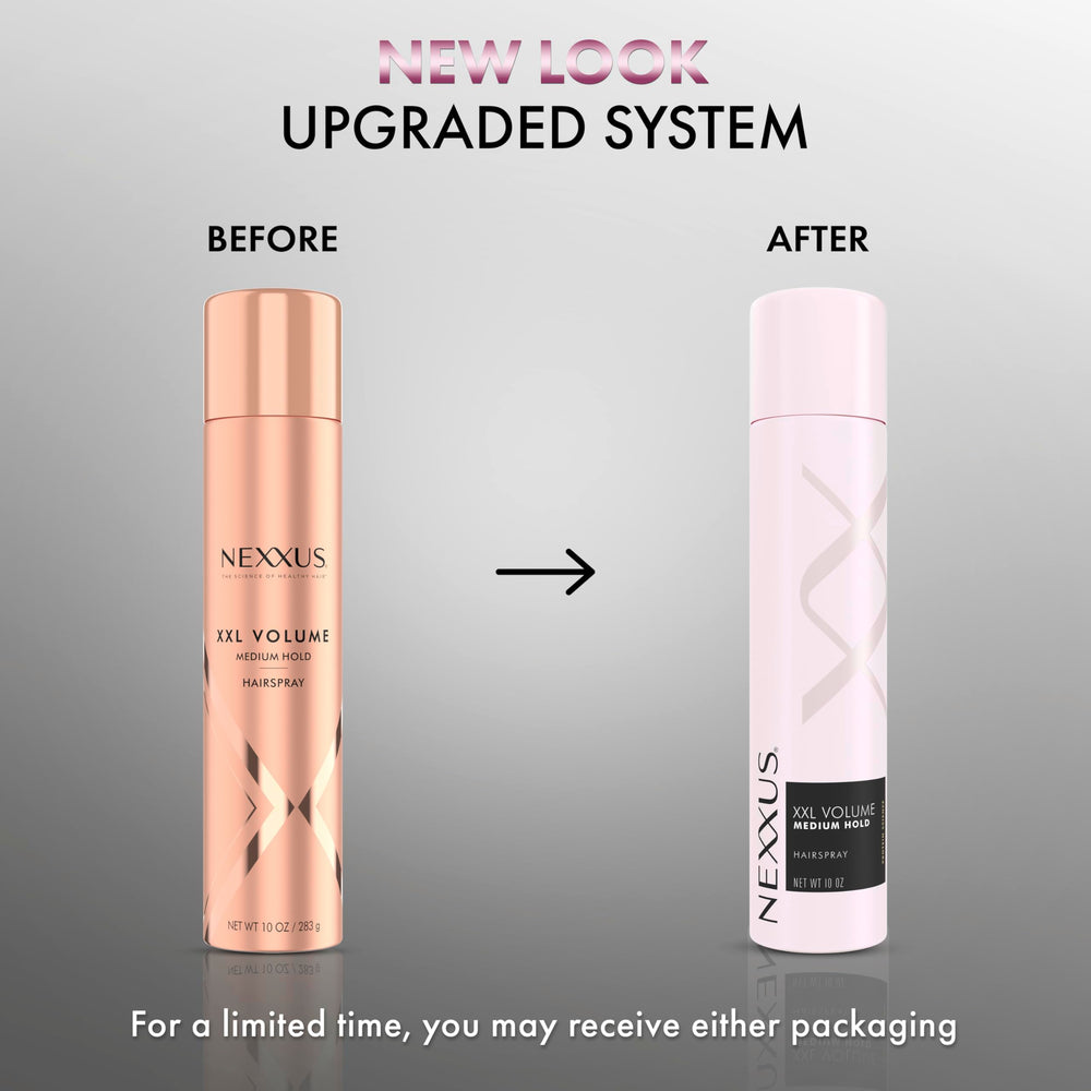 Nexxus XXL Finish mist on hair delivering a smooth, touchable hold.