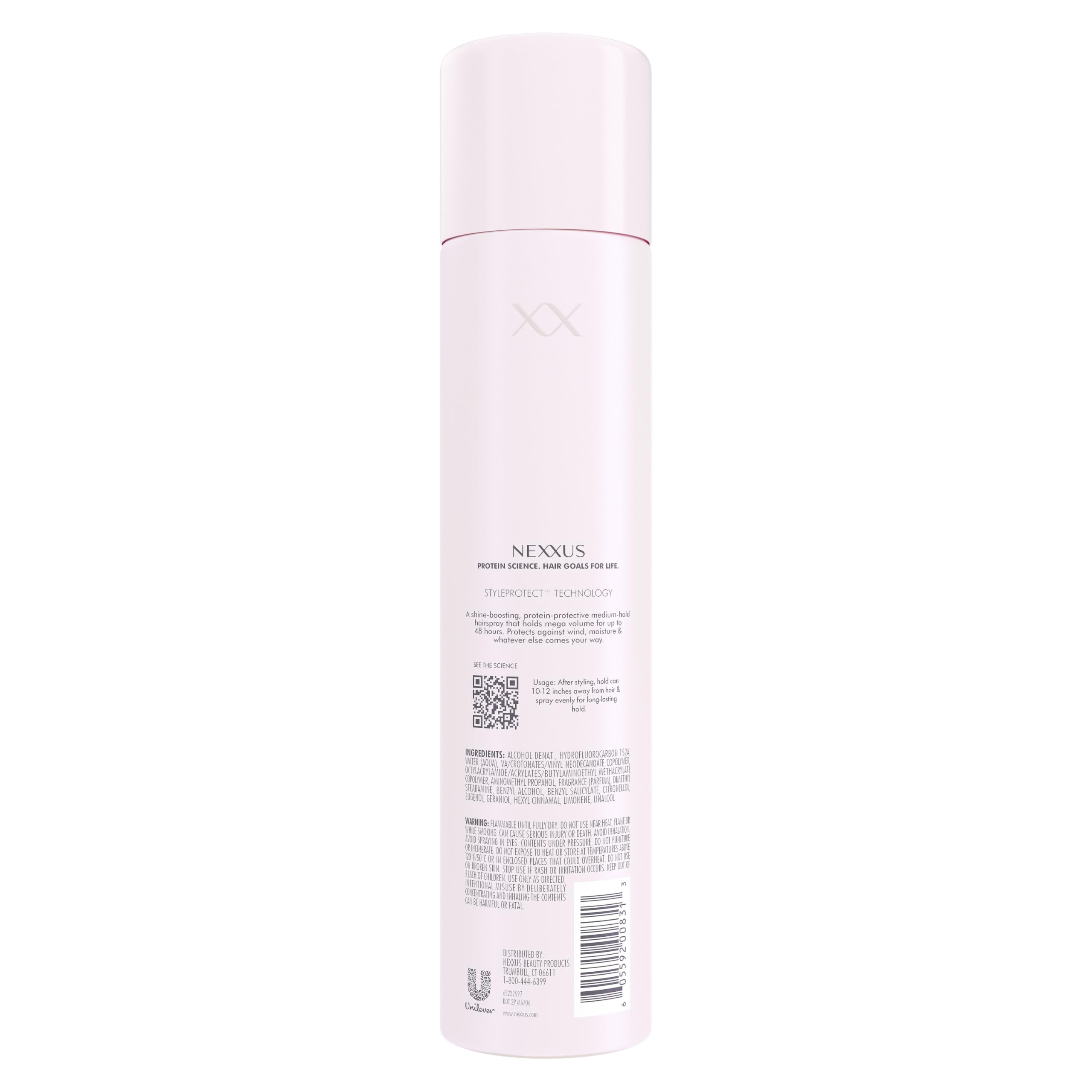 Close-up of Nexxus spray-dispense delivering an even mist for lasting hold.
