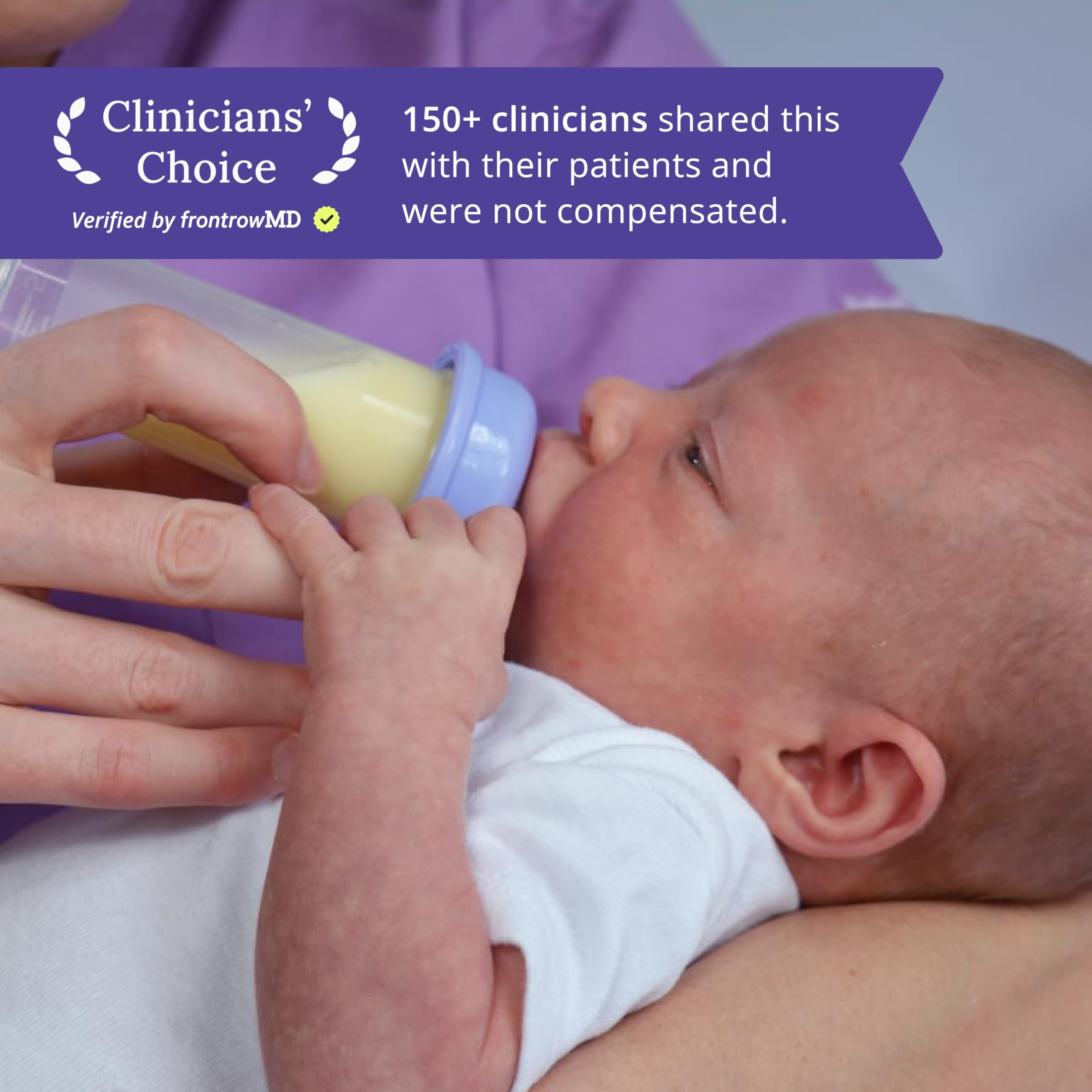 NFANT slow flow purple nipple demonstrates vented design reducing gas in babies.