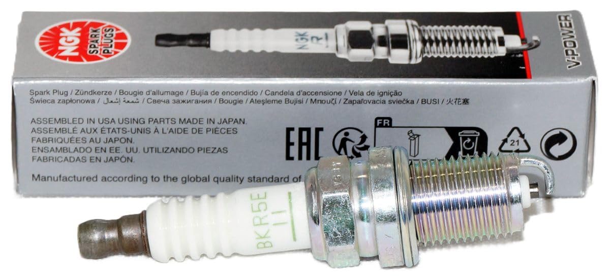 NGK BKR5E-11 spark plug close-up tip detail for precise ignition