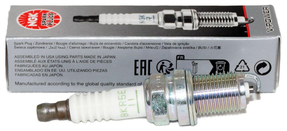 NGK BKR5E-11 spark plug close-up tip detail for precise ignition