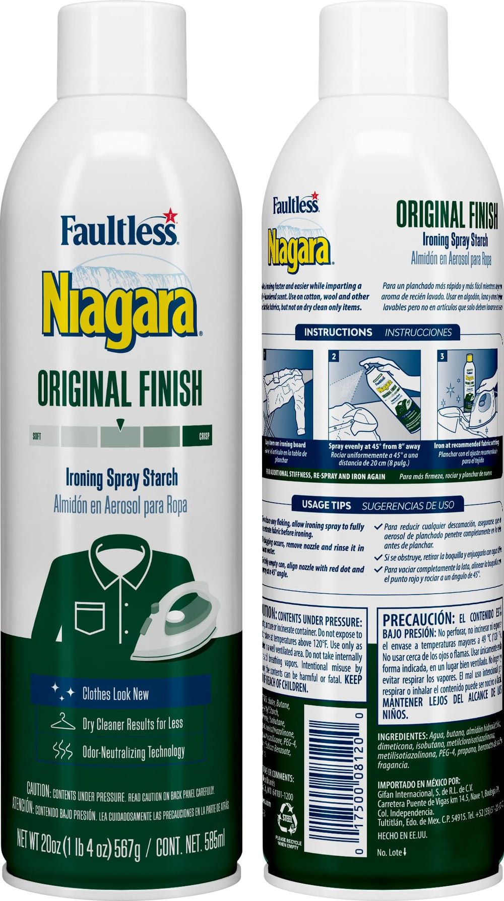 Niagara Original Hold spray starch can dispensing smoothly for wrinkle relief