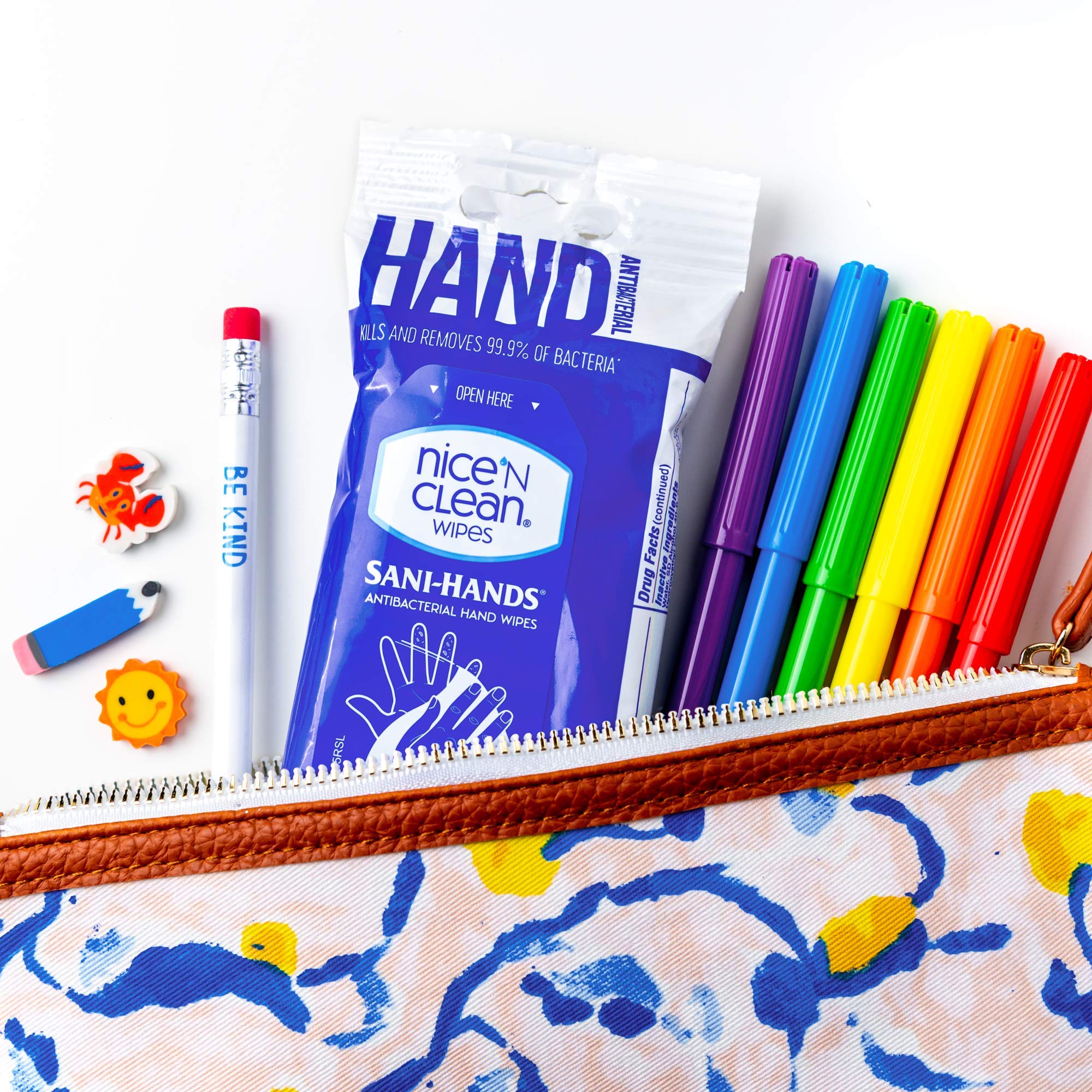 Nice 'N Clean travel pack in bag or purse for on-the-go use