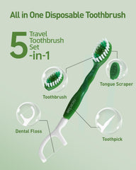 nicedae 5-in-1 travel toothbrush shows floss pick and tongue scraper.