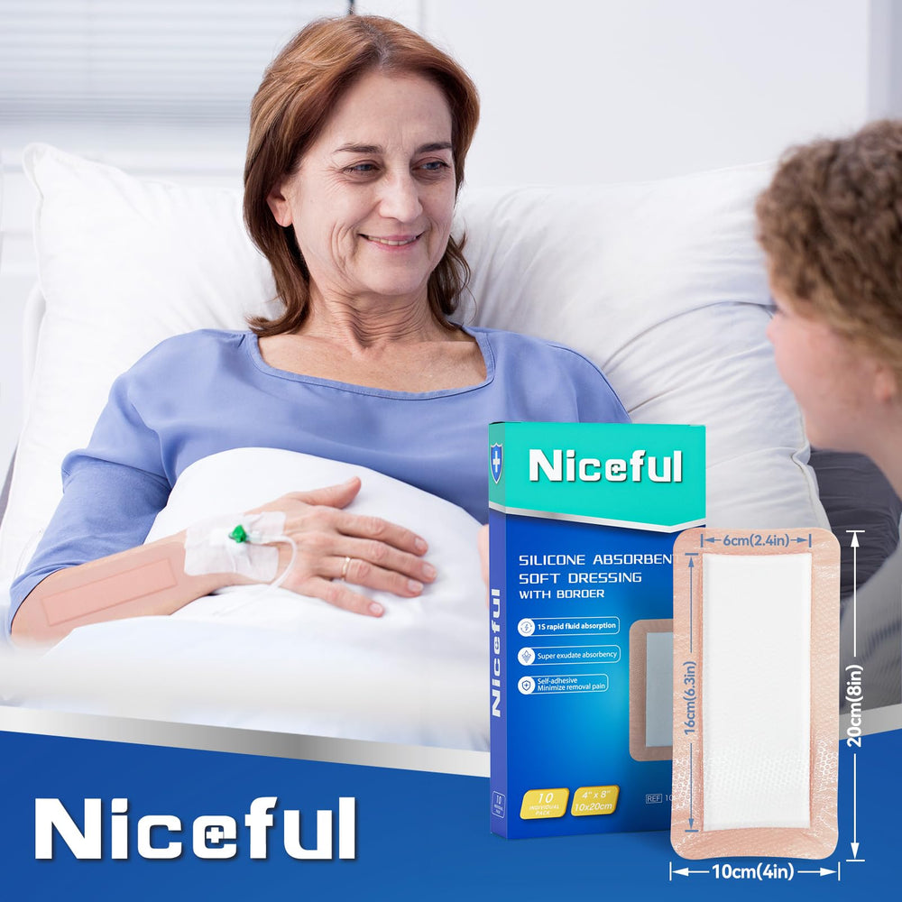Closeup of Niceful adhesive border dressing showing secure placement