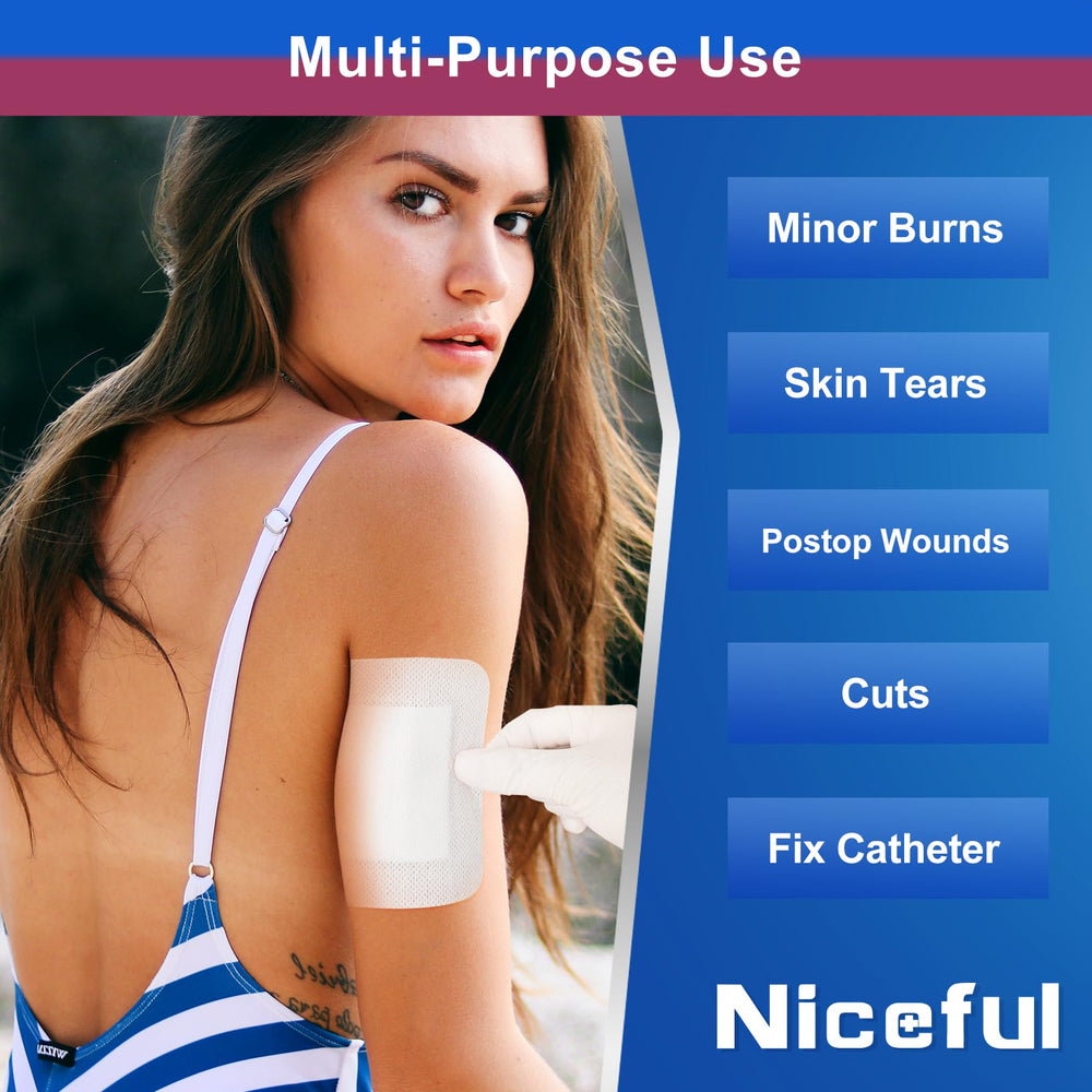 Niceful 4x4 dressing with non-stick center enables painless removal.