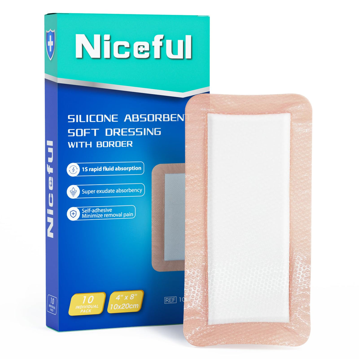 Niceful silicone dressing with 4x8 absorbent pad for heavy exudate management