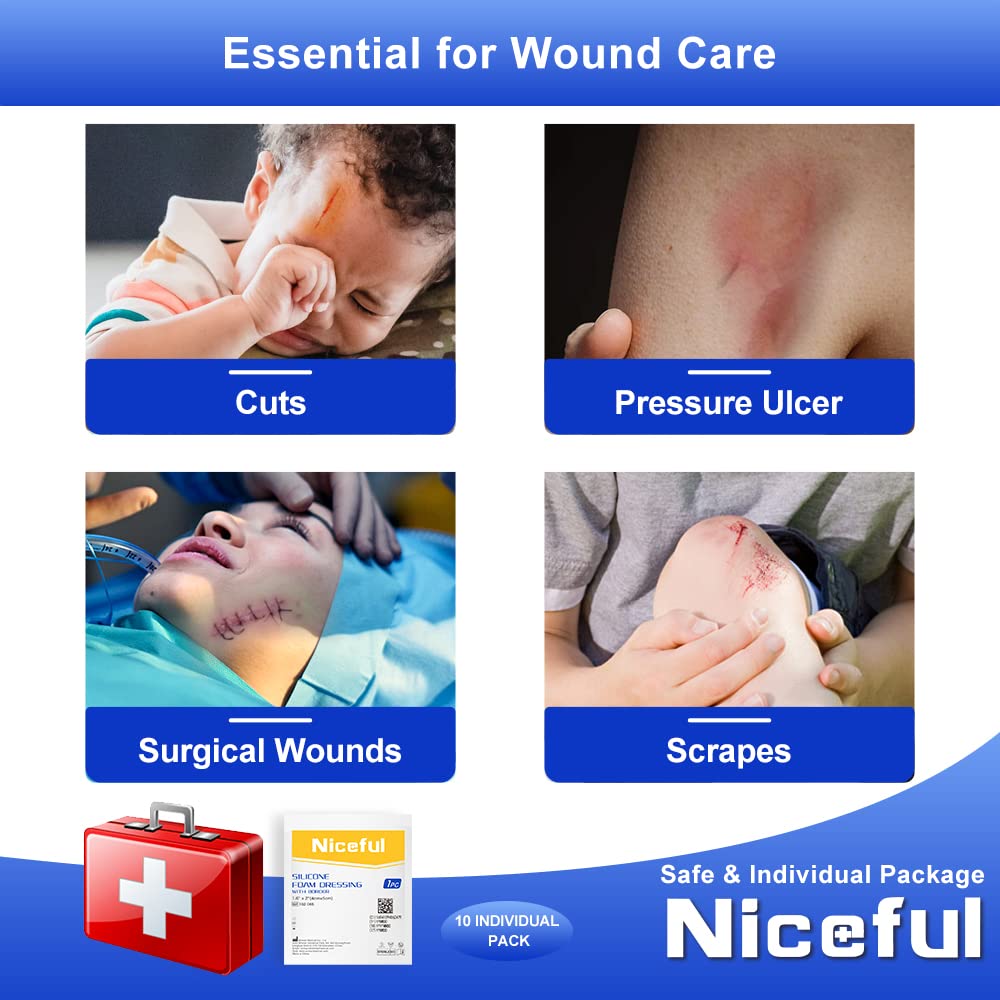 Waterproof top layer and breathable surface of Niceful silicone foam dressing