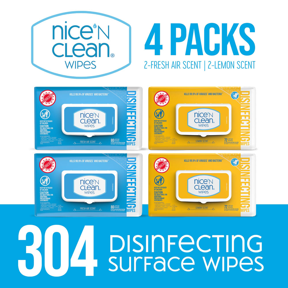 Close-up of Nice 'N Clean disinfecting wipe solution for versatile surface sanitation