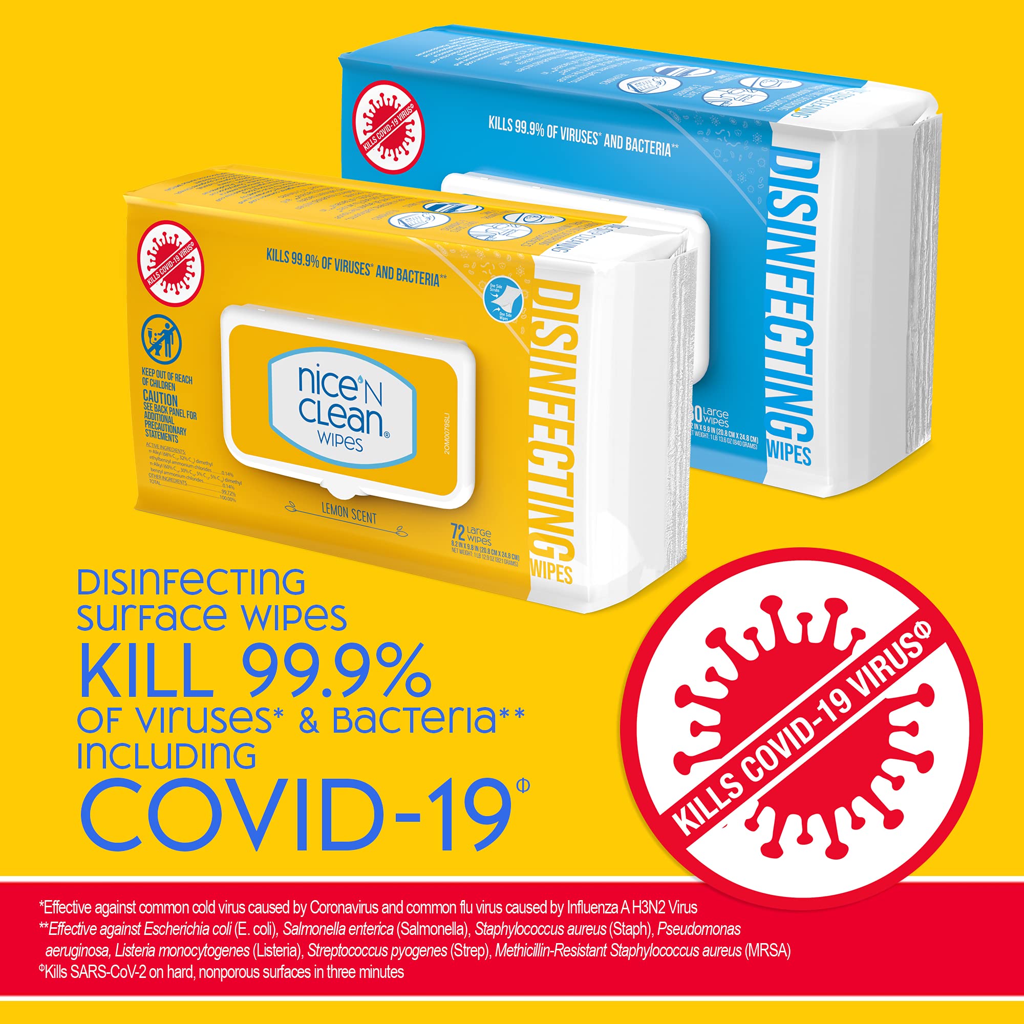 Nice 'N Clean wipes size 9.8x8.2 inches for larger coverage