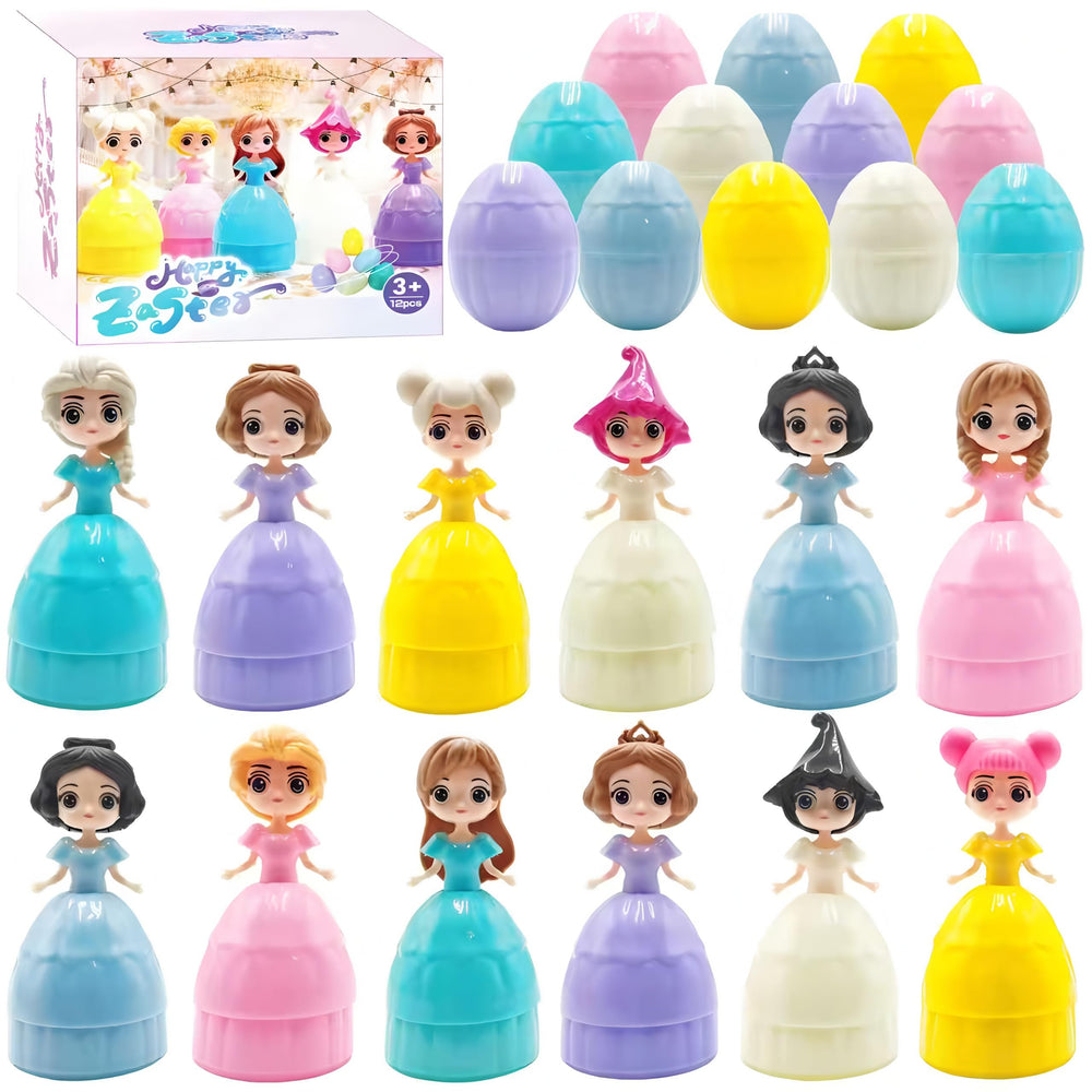 NICENINE 12-piece Easter eggs with princess dolls for fun egg hunts.