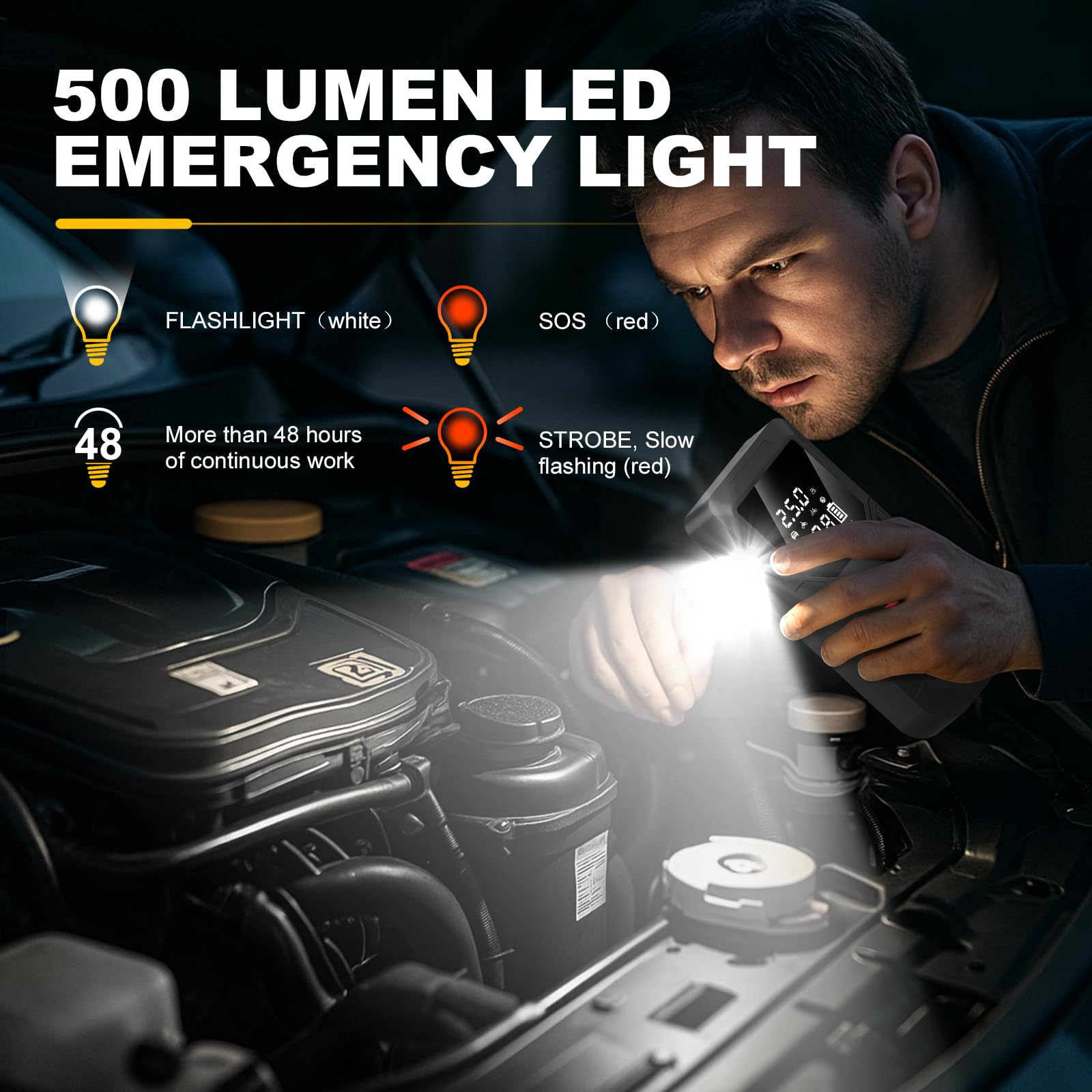 QB08L 500-lumen emergency light for night roadside scenarios