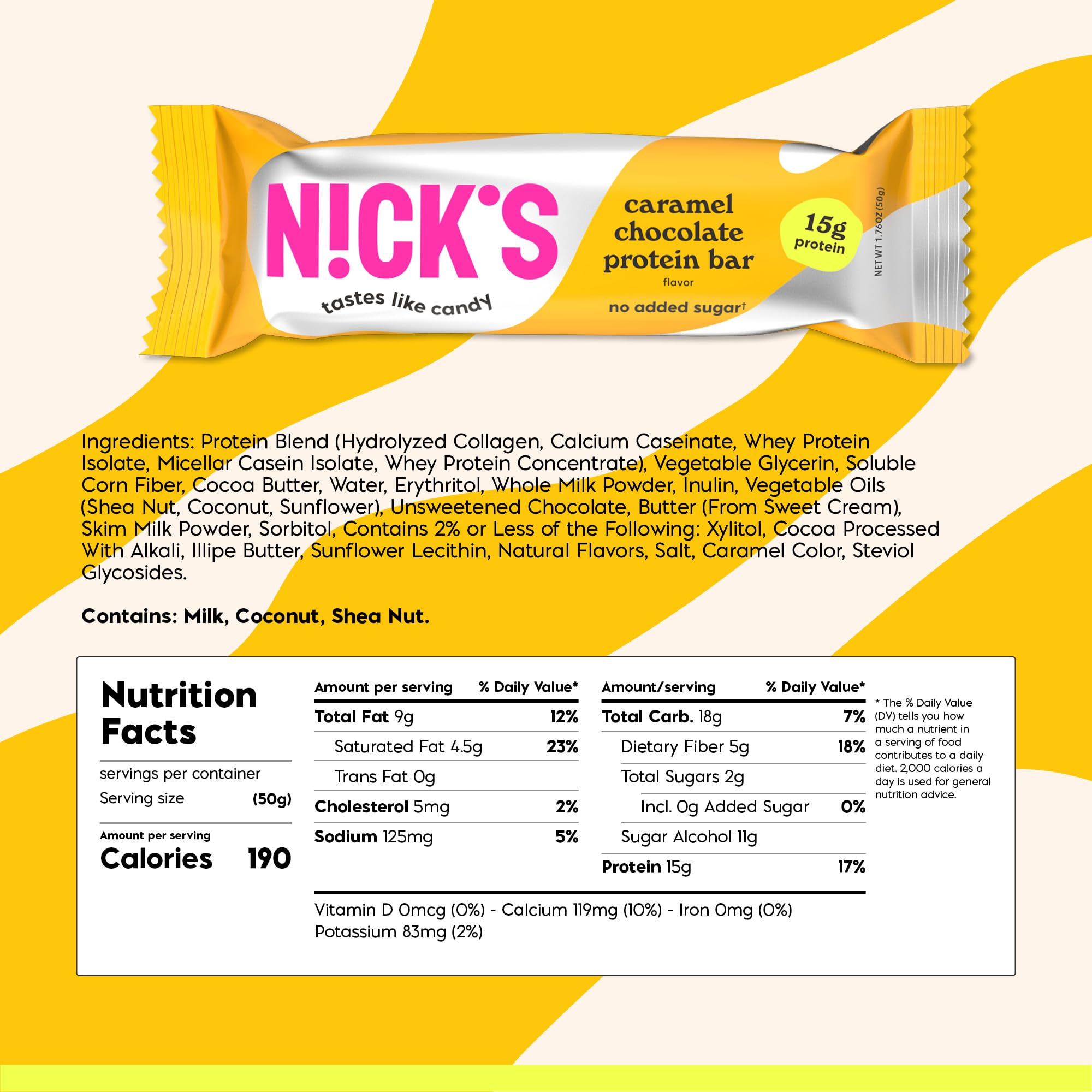 Close-up of Nick’s bar reveals gooey caramel and chocolate shell with low-carb appeal.