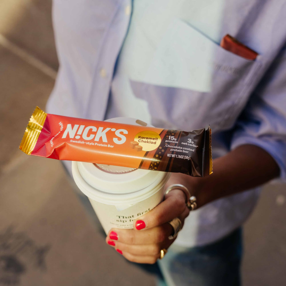 Nick’s Chocolate Caramel bar served on a plate looks inviting.