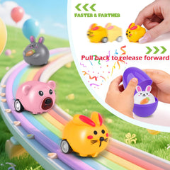 Nicknack pull-back car toy inside each egg for quick play