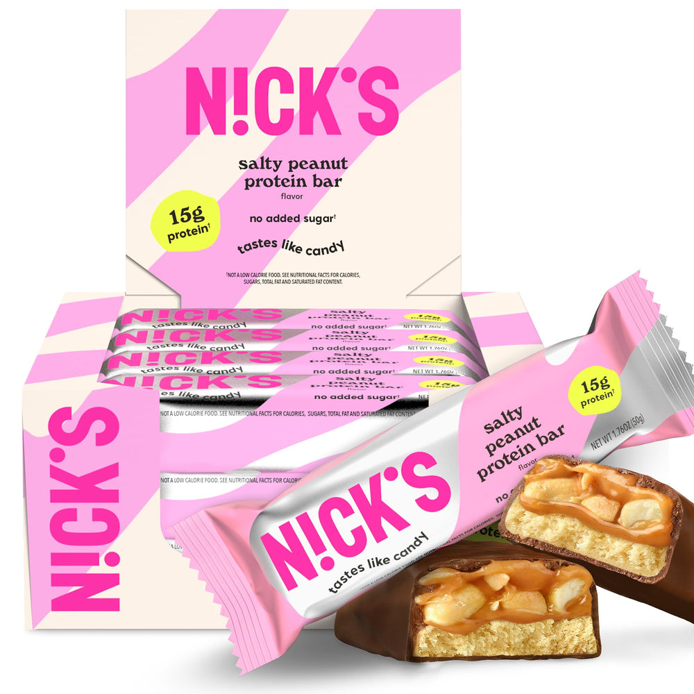 Nicks protein bar salty peanut chocolate box ready for on-the-go energy