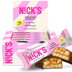 Nicks protein bar salty peanut chocolate box ready for on-the-go energy