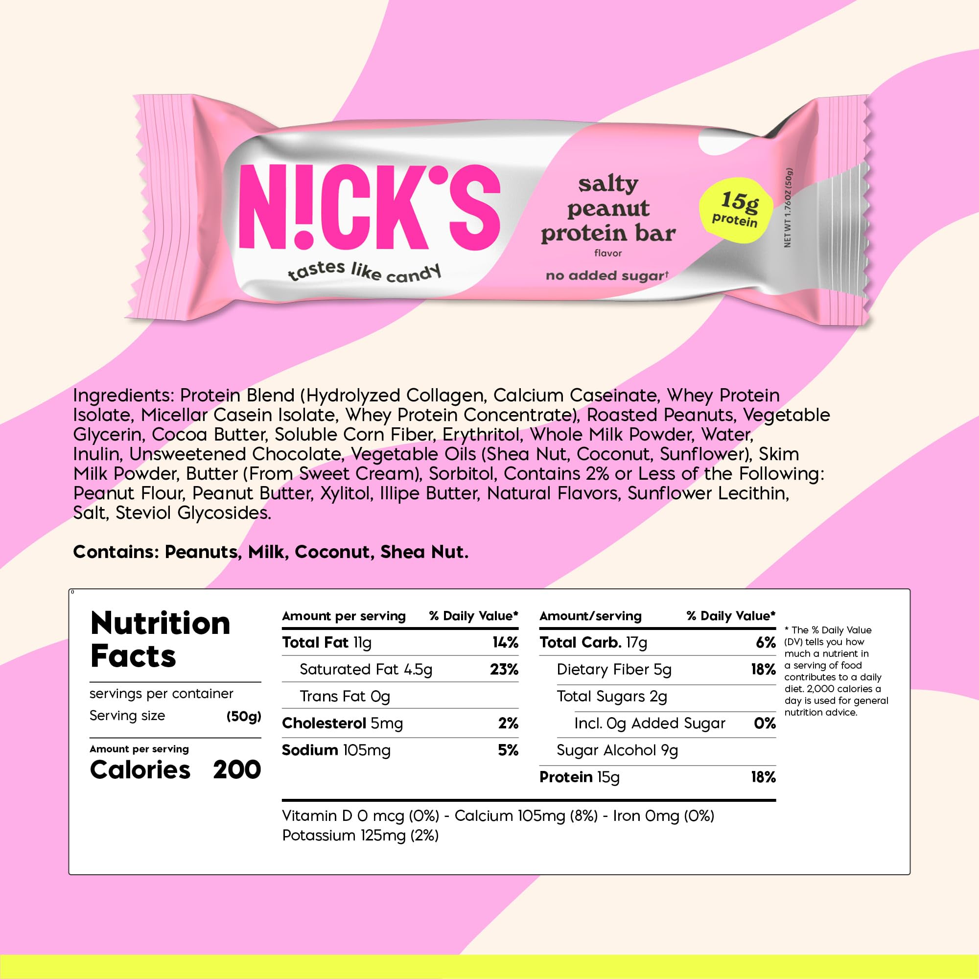 Nicks protein bar salty peanut chocolate closeup with crunchy peanuts
