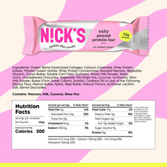 Nicks protein bar salty peanut chocolate closeup with crunchy peanuts