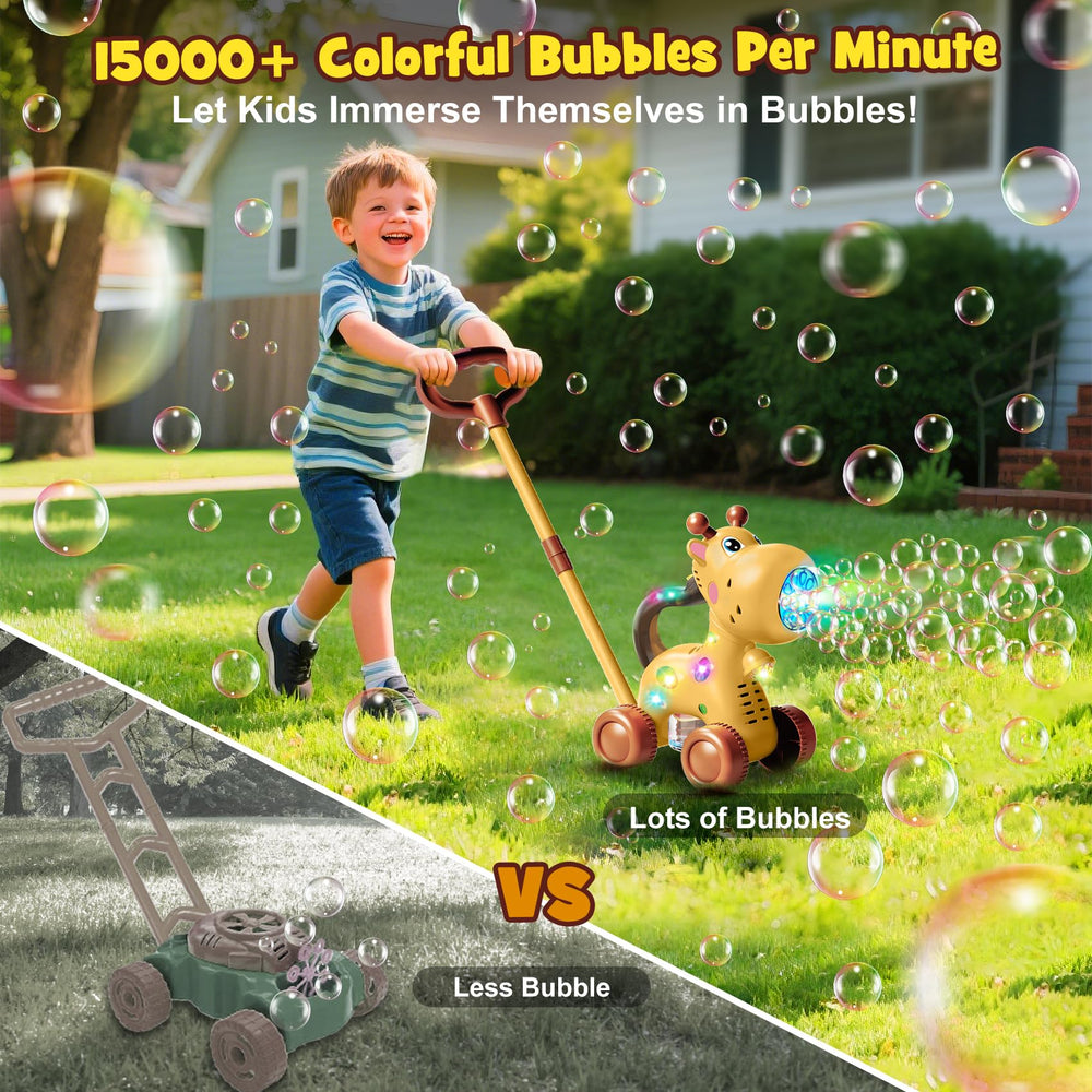 Nicmore bubble machine giraffe walking mode offers hands-free bubble fun for toddlers.