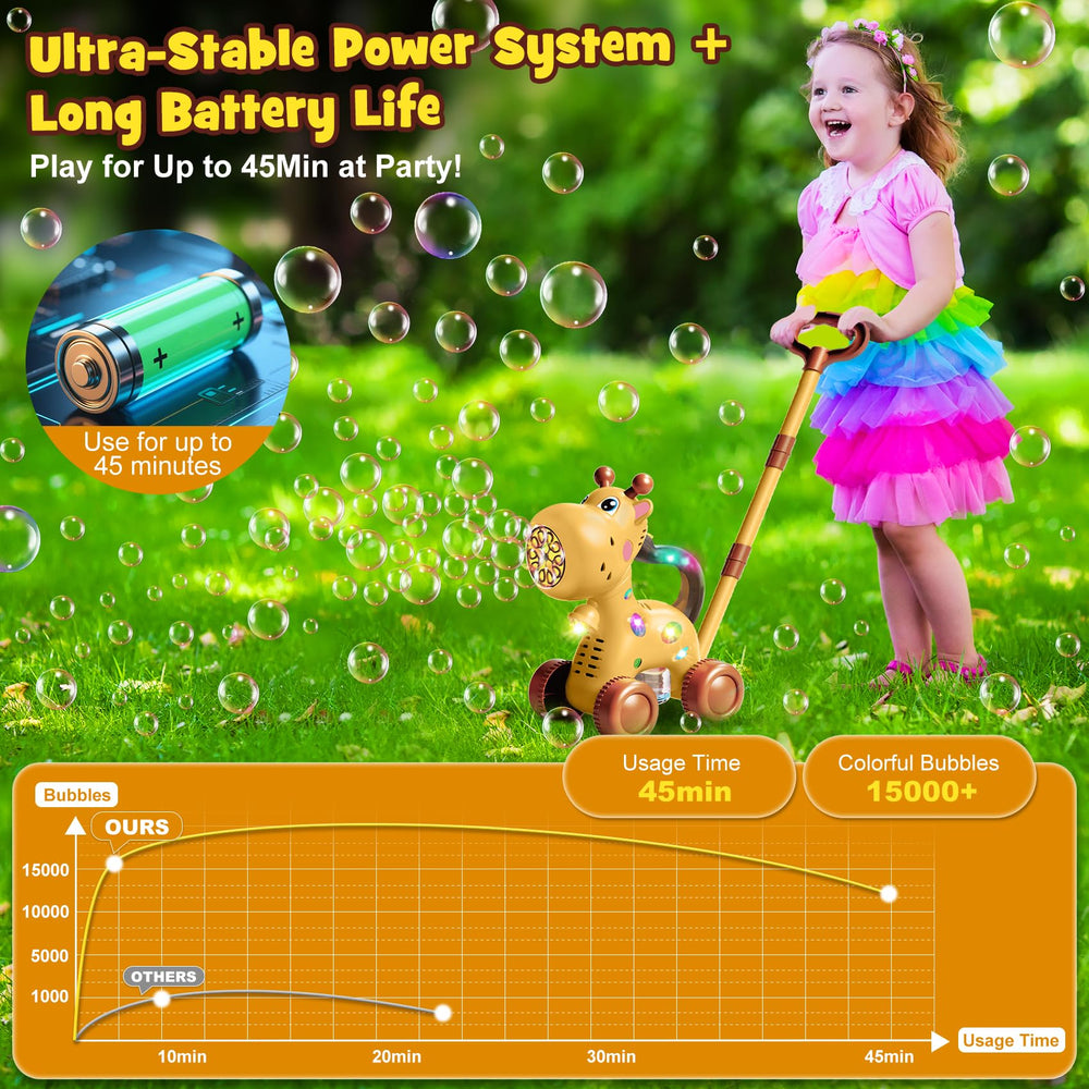 Nicmore bubble machine with flashing lights enhances day and night celebrations.