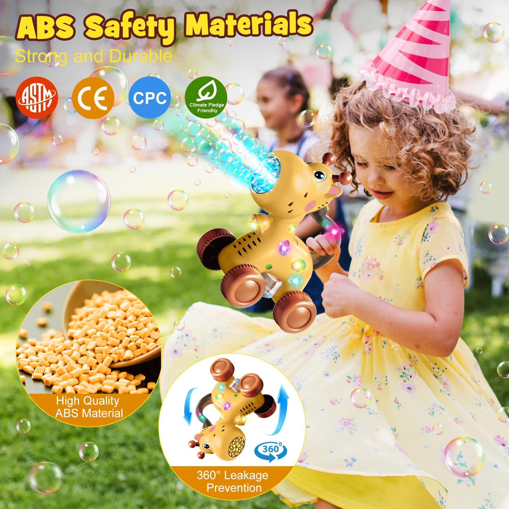 Nicmore bubble maker built with non toxic ABS plastic and leak-proof design.