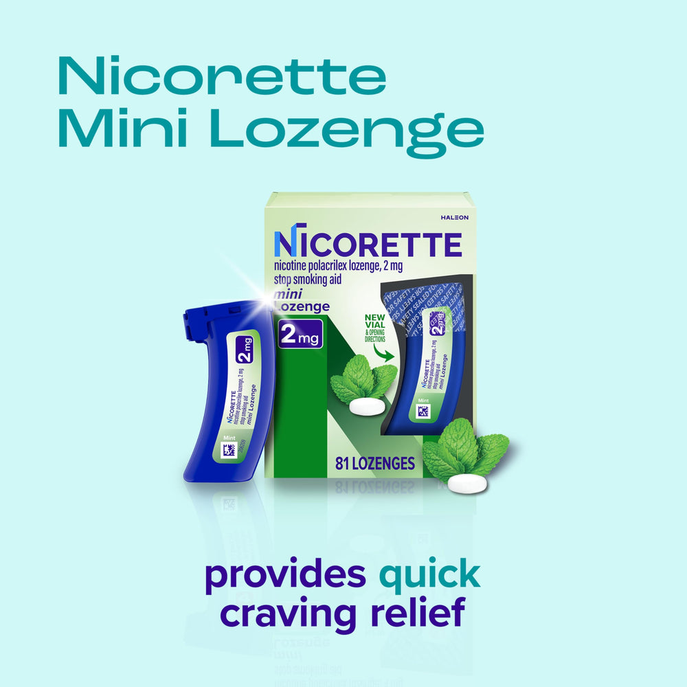 Nicorette mint lozenge dissolving to curb cravings during use.