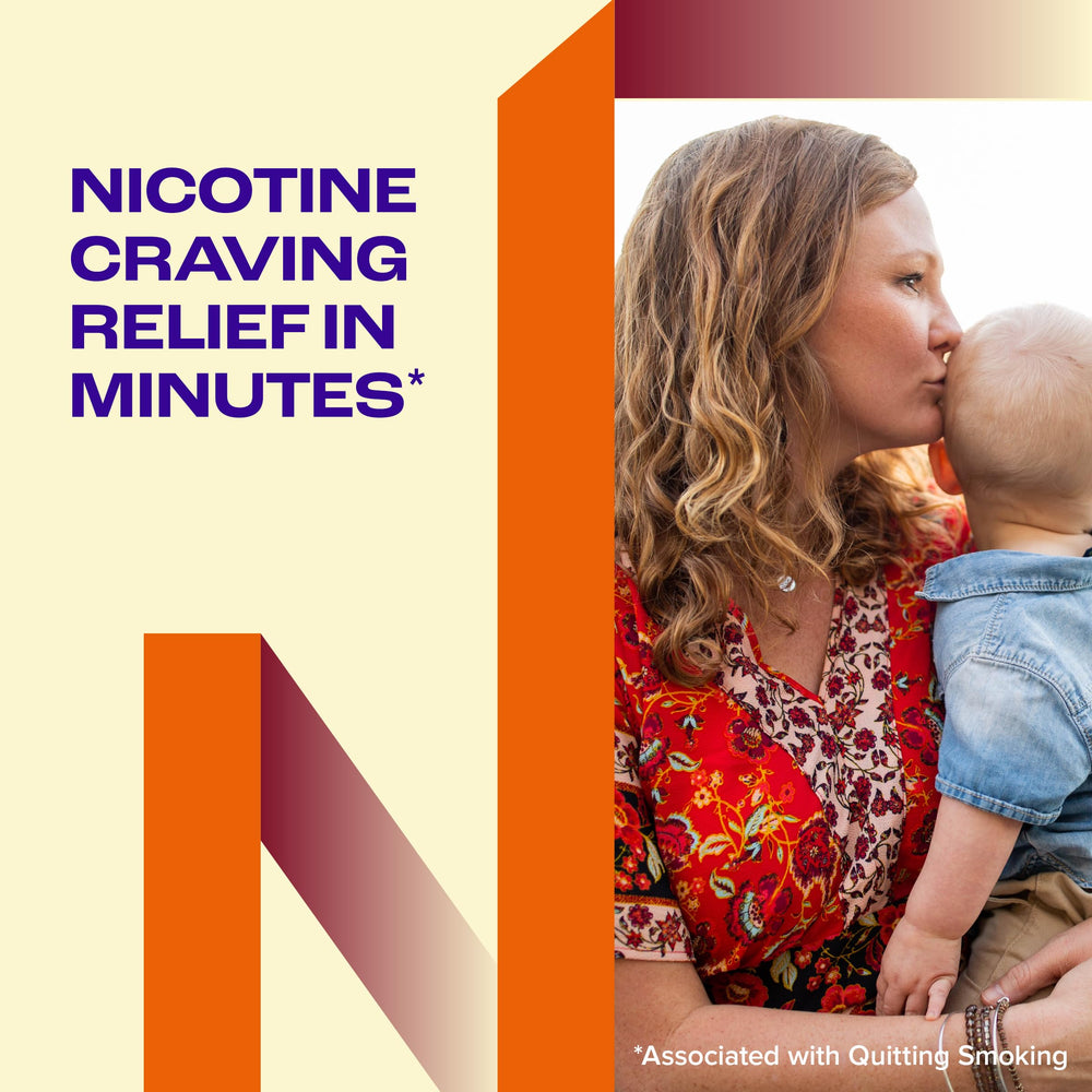 Nicorette 4 mg label on gum indicating dosage for cravings.