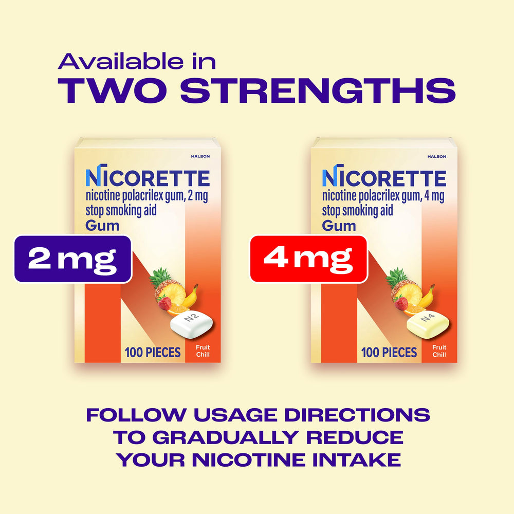 Nicorette Fruit Chill Gum 2 mg crumb-free form aids clean, mess-free use.