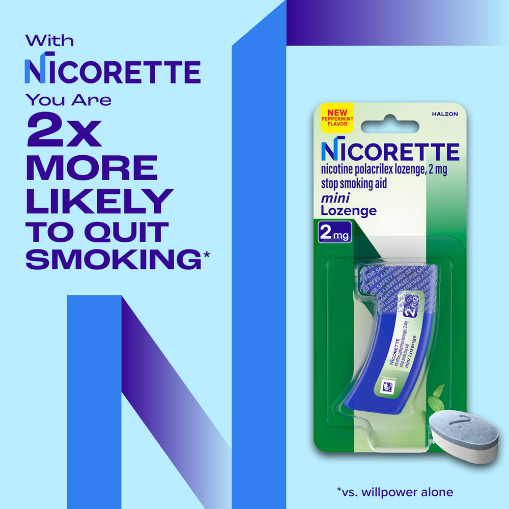 20-count Nicorette lozenges pack ready for sampling or quick refills.
