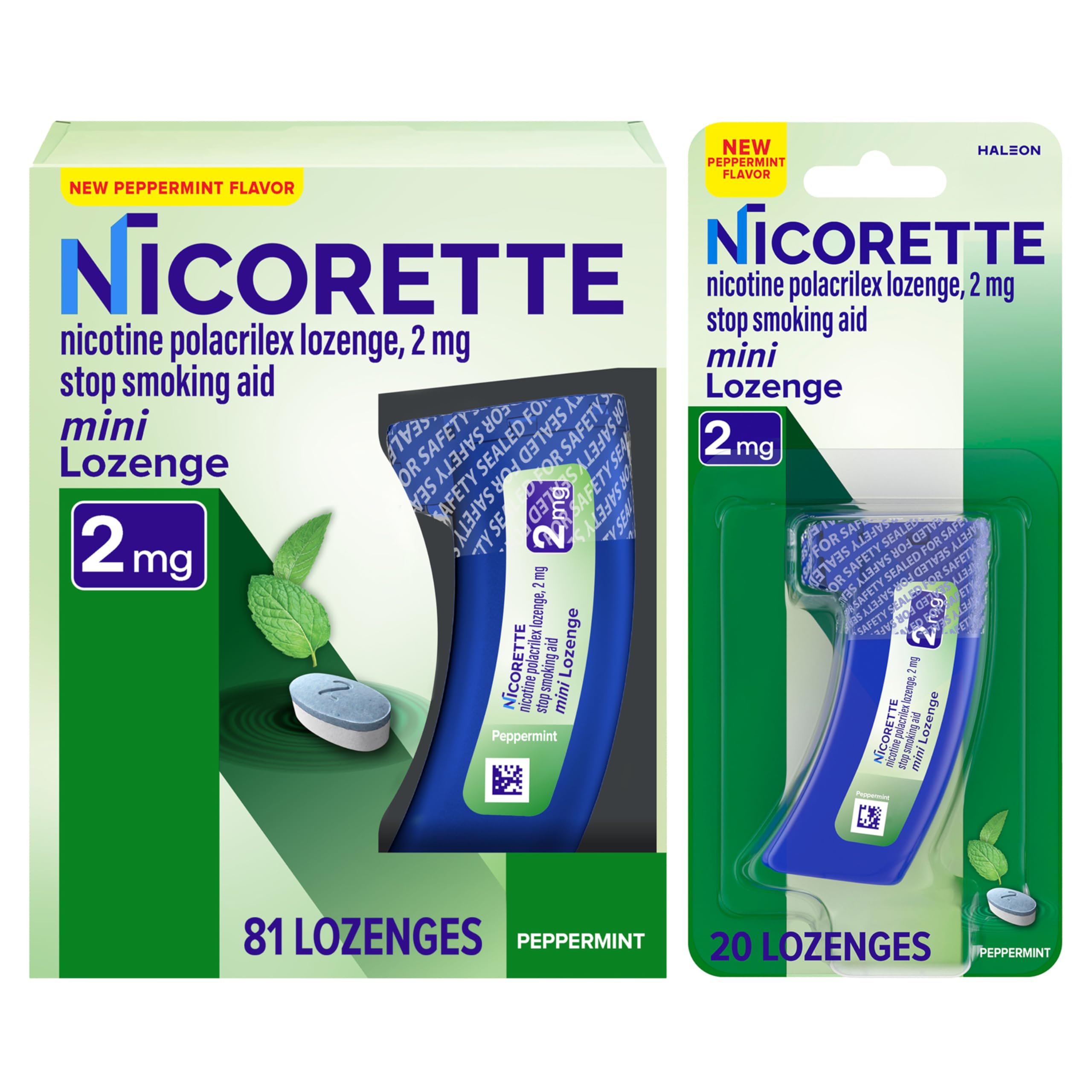 Nicorette Mini Lozenges peppermint dispenser for discreet quit support.