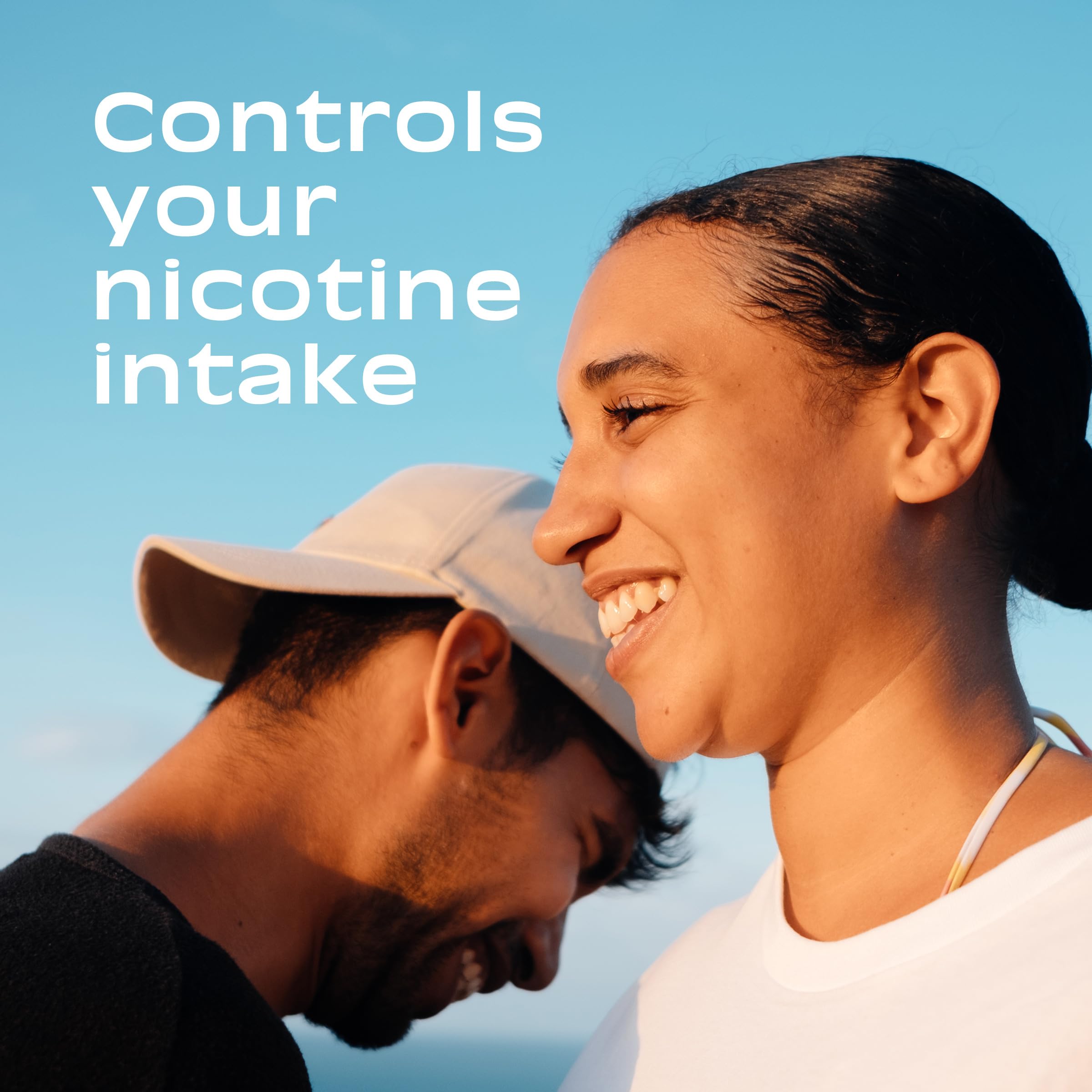 Nicorette stop smoking aid display highlights Cinnamon Surge option.