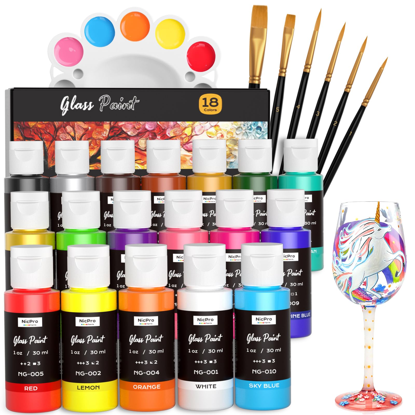 Nicpro 18-color stained glass paint set bottles for vibrant glass art