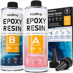 Nicpro 8-ounce epoxy resin kit for art and crafts with crystal-clear finish.
